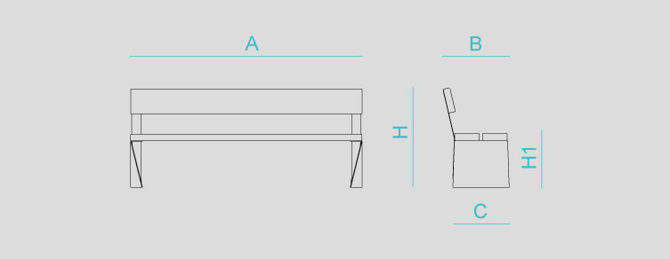 Street furniture with benches, litter bins, bollards, planters and equipment , Benches , UB17PT Bench Lao , Lao bench, rustic style but at the same time sophisticated in its design.