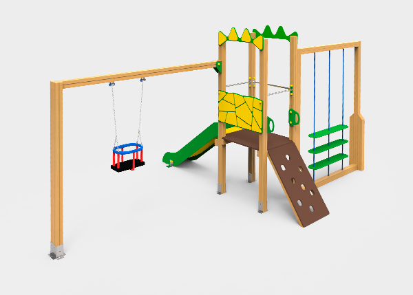 Aire de jeux avec toboggans, balançoires et jeux pour enfants , Ligne Dino , PDC6 SIX , 