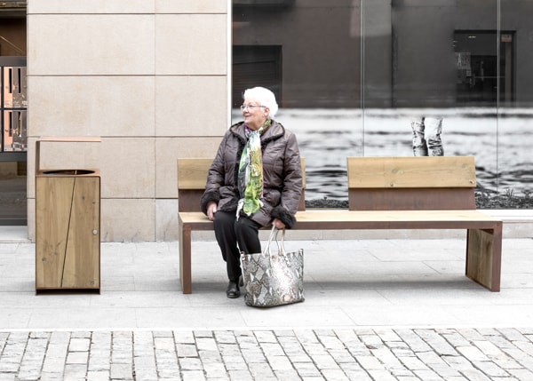 Street furniture with benches, litter bins, bollards, planters and equipment , Benches , UB21PT Tor bench , Tor Bench, the value of what it lasts