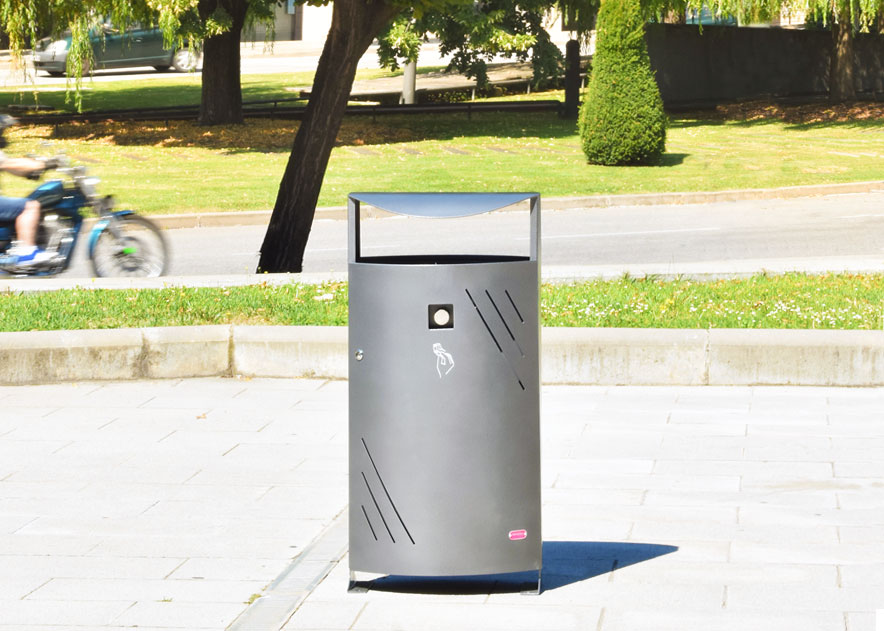 Street furniture with benches, litter bins, bollards, planters and equipment , Litter bins , UP6PC Titan PC Litter bin , Great capacity litter bin with lid