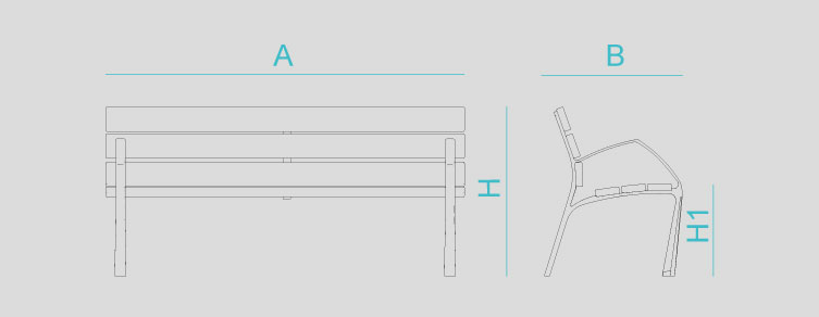 Street furniture with benches, litter bins, bollards, planters and equipment , Benches , UB2ECO BCN21 Eco Bench , BCN21 100% recycled plastic wood planks.